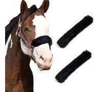 NICENEEDED 2 Housse de Licol en Peluche Douce Noire Couvre Muserolle Confortable et Respirant pour Cheval Housse de Licol Réglable et Lavable pour Chevaux