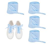 NICENEEDED 2 Paire de Lacets Plats Bleus à Carreaux Vichy Lacets à Carreaux de 2.5cm de Large Lacets en Ruban de Satin pour Baskets Converse Chaussures de Course Bottes