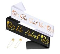 NICENEEDED 2 PCS Elle A Dit Oui et Il A Demandé des Écharpes Décoration D'Enterrement de Vie de Jeune Fille avec Écharpe pour Future Mariée Écharpe Blanche et Noire avec Lettrage en Feuille d'or Rose