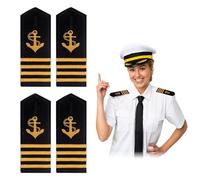NICENEEDED 2 PCS Épaulières de Capitaine de Yacht Épaulière en Panneau Dur Sailor Gold Anchor Épaulettes de la Flotte de la Marine Épaulettes D'Insigne d'uniforme Accessoires pour Costume d'halloween