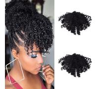 Niceneeded 2 pcs Perruque Bou Clip en Frange, Morceaux de Cheveux Afro Bouclés avec Pinces à Cheveux Invisibles, Clip Synthétique Sur Frange Extension de Cheveux Postiches pour Femmes