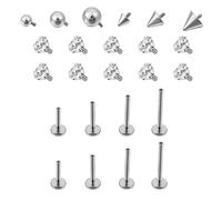 NICENEEDED 24 PCS Bijoux Labret en Acier Titane Anneaux à Lèvres Filetés Monroe 18G Conque Cartilage Hélix Boucle d'oreille Barre à Clou Bijoux de Piercing pour Femmes et Hommes Clous de Labret
