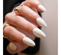 NICENEEDED 24 Pcs Blanc Press on Nails Amande Faux Ongles Courts et Brillants Faux Ongles Ovales à Coller en Acrylique à Couverture Complète