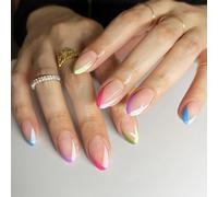 NICENEEDED 24 Pcs French Tips Press on Nails Faux Ongles Colorés en Amande Faux Ongles à Coller sur Les Ongles Pastel à Couverture Complète
