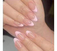 NICENEEDED 24 PCS French Tips Press on Nails Faux Ongles Courts en Amande Rose Clair Neutre Ongles Artificiels Brillants Réutilisables pour Femmes Manucure DIY