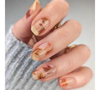 NICENEEDED 24 PCS Ongles à Pression avec Feuille D'Érable Faux Ongles Courts en Amande Faux Ongles Réutilisables French Faux Ongles en Plastique à Couverture Complète pour Décoration de Manucure