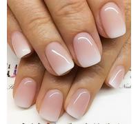 NICENEEDED 24PCS Faux Ongles Carrés Courts à Pression Faux Ongles Français Ongles Acryliques Ombrés Ongles Brillants à Coller Décoration de Manucure à Coller pour Femme