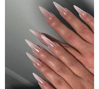 NICENEEDED 24PCS Long Stiletto Press on Nails Faux Ongles Blancs Dégradés Ongles Artificiels Brillants en Amande Couvre Ongles Adhésifs à Couverture Intégrale