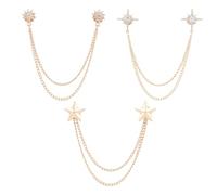 NICENEEDED 3 chaîne de Suspension pour Costume pour Homme Chaîne de Cravate avec Breloque Broche de Mariage Épingle à Revers Épingle à Col à Pompon en Strass à Double Étoile