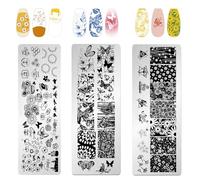NICENEEDED 3 plaque de Nail Art en Forme de Fleur et de Papillon Plaques D'Estampage Florales Rectangulaires Kit de Manucure Imprimé Printemps Été pour Femmes