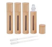 NICENEEDED 4 Flacon Roll on en Bambou avec Bille en Acier Inoxydable et 2 Compte Gouttes Flacons D'Huiles Essentielles Portables de 10 ML Conteneur Rechargeable pour Voyage DIY