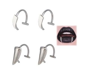 NICENEEDED 4 PCS Anneau à Lèvres Vampire en Acier Inoxydable Dents de Loup Réglables et Non Perforantes Anneaux à Lèvres en Forme de C pour Halloween Bijoux Punk Boby