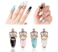 NICENEEDED 4 PCS Anneau D'Ongle de Doigt, Ensemble de Bagues du Bout des Doigts en Alliage Punk, Ouverture Réglable Fashion Crown Knuckle Nail Rings Conseil de Décoration pour les Femmes Home Nail Sal
