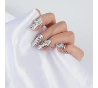 NICENEEDED 4 PCS Punk Silver Fingertip Protective Nail Ring Set Anneau D'Ongle à Ouverture Réglable pour Le Bout des Doigts Bijou de Manucure pour Femme avec Chaîne et Anneau