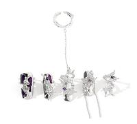 NICENEEDED 5 PCS Finger Nail Rings, Ensemble de Bagues du Bout des Doigts en Argent Punk, Ouverture Réglable Fashion Rhinest Knuckle Nail Rings Conseil de Décoration pour les Femmes Salon de Manucure
