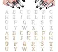 NICENEEDED 52 breloque pour Ongles 3D Argent et Or Breloques Initiales pour Ongles Breloques pour Ongles en Strass avec Lettres de L'Alphabet pour Décoration DIY