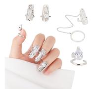 NICENEEDED Argent Punk Doigt Ongles Griffe Anneaux, Anneaux à Ongles Ouverts Réglables en Strass pour la Décoration à la Main, Anneau D'Armure D'Ongle Irrégulier du Bout des Doigts pour la Décoration