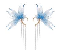 NICENEEDED Boucles d'oreilles D'Elfe Sirène Princesse aux Oreilles de Fée Boucles d'oreilles à Nageoires Auriculaires Bleues avec Pompon en Perles Boucles d'oreilles sans Piercing Habillez Vous