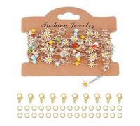 NICENEEDED Chaîne de Fleurs Colorées de 9 Pied pour la Fabrication de Bijoux Chaînes en Laiton Plaqué Or 18 Carat en Vrac avec Anneaux de Jonction et Fermoirs Mousquetons