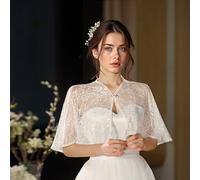 NICENEEDED Châles de Mariage en Dentelle Cape Blanche Brodée de Fleurs Couvre Épaules Écharpe avec Bouton en Perles Cape en Tulle pour Femme Idéale pour Une Robe de Bal Ou Une Soirée