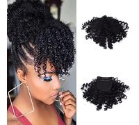 NICENEEDED Clip Court Afro Kinky Curly Bangs, Jerry Curly Clip dans la Frange, Morceaux de Cheveux à Franges Avant pour Femmes et Filles Noires à Clipser Sur les Extensions de Cheveux