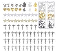 NICENEEDED Clous et Perles pour Nail Art Punk Gothique Breloques pour Ongles Chromées Croix Cœur Argent Or Années (1900) Cônes à Pointes en Alliage Rivets à Ongles Bijoux pour Femmes