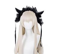 NICENEEDED Coiffe Gothique Lolita Serre Tête en Dentelle Noire avec Cornes de Diable Serre Tête en Dentelle pour Femme de Chambre Accessoire pour Coiffure Fête d'halloween