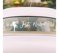 NICENEEDED Décorations de Voiture pour Les Nouveaux Mariés de Autocollants pour Vitres de Voiture Just Married pour Le Jour du Mariage Bannière Décorations de Voiture pour Lune de Miel