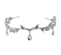 NICENEEDED Diadème de mariage en forme de feuille et couronnes avec pendentif en cristal, élégant pendentif fée strass réglable, diadème vintage pour mariée et demoiselle d'honneur