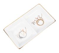 NICENEEDED Mr & Mrs Ring Plat, Plateau à Bibelots à Deux Sections pour Bagues de Fiançailles de Mariage, Cadeaux de Couples, Porte-Bijoux en Céramique pour Boucles d'oreilles Bracelets Vanity