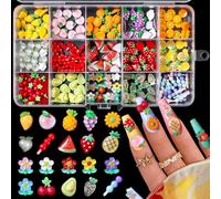 NICENEEDED Multi 3D Mix Assortiment de Breloques pour Ongles Bijoux D'Ongles en Acrylique pour Femme Motif Fraise et Pastèque Charms Nail Art pour Accessoires DIY