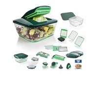 Nicer Dicer Chef Deluxe Set 28 pièces Coupe-légumes professionnel multifonction avec bol en verre et coupe-tomates | Pâtes, disques, rayures, spirales, julienne