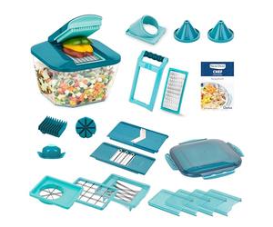 Nicer Dicer Chef - Trancheuse à légumes professionnelle - 23 pièces - Avec grand récipient de collecte de 5,2 L - Couvercle frais - Inserts en spirale - Coupe-tomates - Coupe à salade - Avec livre de