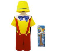 NICERAM Déguisement Pinocchio pour Enfants, marionnette Pinocchio Costume Cosplay Tenue Chapeau Salopette Long Nez scène Spectacle fête