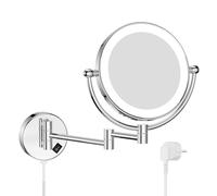 Nicesail Miroir cosmétique mural avec éclairage 10 x - Rotation extensible à 360° - Cadre fin - Avec prise - Montage pour trous de perçage - Chromé - Miroir grossissant pour salle de bain - Miroir de