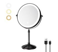 Nicesail Miroir Grossissant sur Pied Noir Bronze x10 - Miroir Maquillage Lumineux - Miroir de Table Rétro - Rechargeable - Trois Couleurs de Lumière - Salle de Bain,Diamètre 20cm