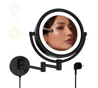 Nicesail Miroir Maquillage Mural Lumineux - Miroir Grossissant x5 Noir - 3 Couleurs de Lumière - Telescopique - Salle de Bain - Double Face,Diamètre 20 cm