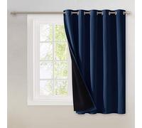 NICETOWN 100% Blackout Patio Sliding Door Curtain, Wide Lined Drape, Keep Warm Drapery, Sliding Glass Door Panel for Night Shift（Navy Blue, 1 Panel, 70 inches Wide x 63 inches Long