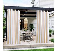 NICETOWN Biscotti Lot de 2 Rideaux d'extérieur à Rayures Beiges et Blanches pour terrasse, imperméables, en Acier Inoxydable, œillets bloquant la lumière du Soleil, Rideaux décoratifs pour intérieur