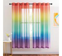 NICETOWN Lot de 2 Rideaux Voilage pour Chambre - Voile en Lin Effet Couleurs Dégradé Irisé à Oeillets pour Cuisine Salon Romantique Joli avec Belle Rendu, L140 x H160cm, Arc-en-Ciel