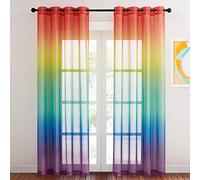 NICETOWN Lot de 2 Rideaux Voilage pour Chambre - Voile en Lin Effet Couleurs Dégradé Irisé à Oeillets pour Maison Salon Romantique Joli avec Belle Rendu, L140 x H213cm, Arc-en-Ciel