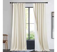 NICETOWN Rideau de fenêtre en velours épais blanc ivoire de 213,4 cm de long, avec passe-tringle, languette arrière, crochet de ceinture, occultant, isolation thermique, pour porte coulissante, 122 x 213,4 cm, 1 panneau