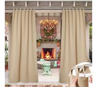NICETOWN Rideau d'extérieur imperméable avec languettes adhésives Amovibles pour terrasse, 132,1 x 274,3 cm, Triple Tissage, Bloque Le Soleil, Assez épais pour Vous protéger du Soleil/de la Pluie