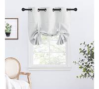 NICETOWN Rideau occultant à œillets pour cuisine, rideau de fenêtre réglable pour salle de bain, 86,4 cm de large x 114,3 cm de long, blanc grisâtre