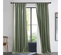 NICETOWN Rideau occultant en velours vert sauge de 243,8 cm de long, 1 panneau, rideau thermique à plis pincés, insonorisant, épais pour chambre de garçon, bureau, salon, 122 x 243,8 cm (l x L)