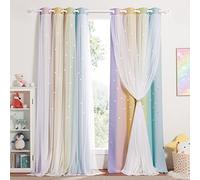 NICETOWN Rideau Occultant Thermiques - Rideau avec Blanc Voilages Etoile Formes Perforées Décoration de Fenêtre Chambre Enfant avec Oeillets, L132 x H260cm, Arc-en-Ciel Clair, 2 PCs