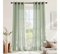 NICETOWN Rideau Voilage Lin - Rideaux en Lin Draperies Filtre de Lumière Décoration de Fenetre Maison Chambre Salon Porte avec Oeillets, L140xH245cm, Lot de 2, Vert-Gris