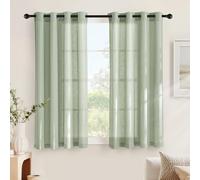 NICETOWN Rideau Voilage Lin - Rideaux en Lin Draperies Filtre de Lumière Décoration de Fenetre Maison Chambre Cuisine avec Oeillets, L140xH145cm, Lot de 2, Vert-Gris