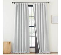 NICETOWN Rideaux 100 % occultants de 213,4 cm de long, plissés en faux lin texturé bloquant la lumière et le bruit pour salon/chambre à coucher, 127 x 213,4 cm, blanc grisâtre