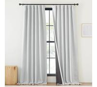 NICETOWN Rideaux 100 % occultants en faux lin pour salon, passe-tringle, languette arrière, crochet - Insonorisation - Pour chambre d'enfant et chambre de fille - 127 x 274 cm (l x L), blanc grisâtre